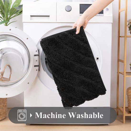 Unyqoos® Zwarte waterabsorberende badmat met antislip voor badkamercomfort