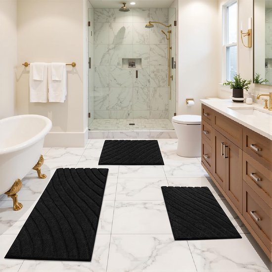 Unyqoos® Zwarte waterabsorberende badmat met antislip voor badkamercomfort