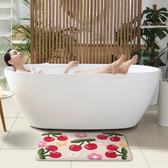 Unyqoos® Kleurrijke en Zachte Antislip Badmat met Kersenmotief voor Elke Ruimte