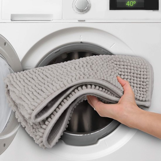 Unyqoos® Grijze antislip badmat van chenille 50x50 cm voor veilige badkamer