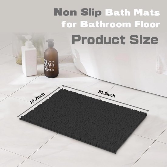 550x550-21619.jpg Unyqoos® Zwarte Chenille Badmat 80x50 cm met Antislip en Hoge Absorptie