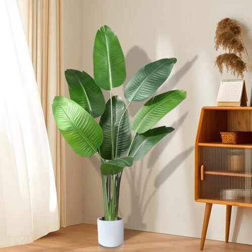 Unyqoos® Grote kunstbanaanboom van 120 cm hoog in elegante witte pot voor elk interieur