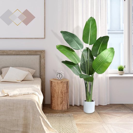 Unyqoos® Grote kunstbanaanboom van 120 cm hoog in elegante witte pot voor elk interieur
