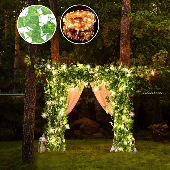 Unyqoos® Kunstmatige Klimop Slinger met LED Verlichting voor Feestelijke Decoraties, 25 Meter Lengte