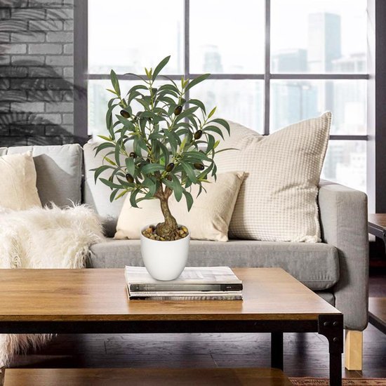 Unyqoos® Kunstmatige Olijfboom voor Binnen- en Buitendecoratie, 45 cm Hoog, Inclusief Pot en Realistische Olijven