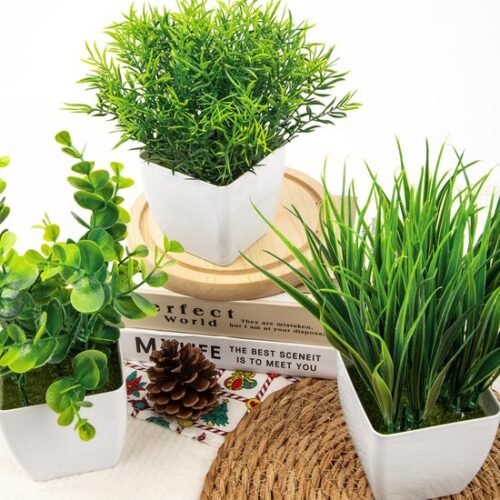 Unyqoos® Set van vier levensechte kunstplanten in pot voor stijlvolle binnenhuisdecoratie