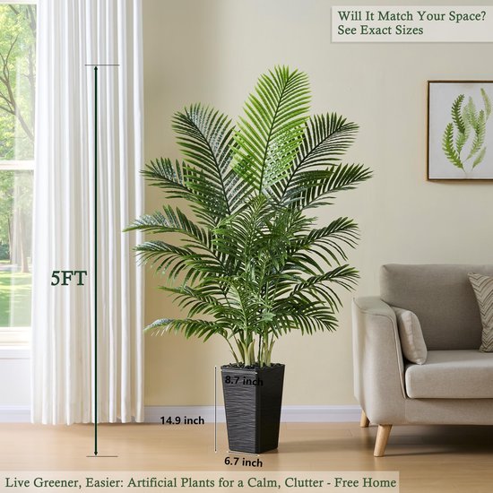Unyqoos® Levensechte kunstpalm van 150 cm voor interieurdecoratie en sfeer
