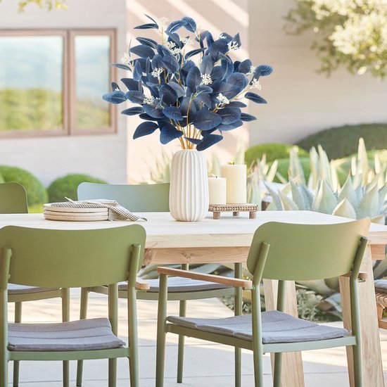 Unyqoos® Set van 12 Blauwe Eucalyptus Kunsttakken voor Stijlvolle Binnenhuisdecoratie, blauw, 50 cm