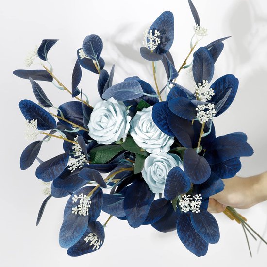 Unyqoos® Set van 12 Blauwe Eucalyptus Kunsttakken voor Stijlvolle Binnenhuisdecoratie, blauw, 50 cm