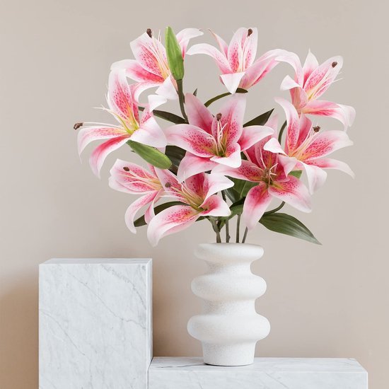 Unyqoos® Realistisch boeket van kunstlelies met wenskaart voor stijlvolle decoratie