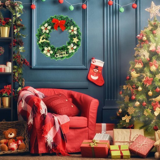Unyqoos® Sfeervolle Kerstkrans met Rendieren voor Deur en Raamdecoratie Binnen en Buiten