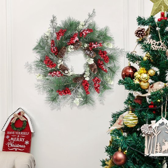 Unyqoos® Kunstmatige Kerstkrans met Rode Bessen en Dennenappels van 50 cm voor Decoratie