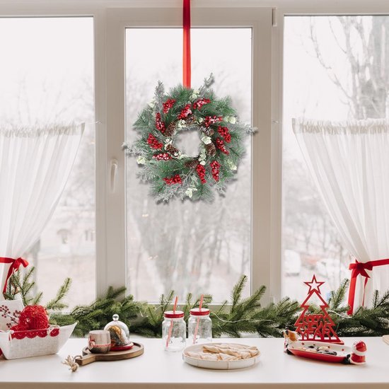 Unyqoos® Kunstmatige Kerstkrans met Rode Bessen en Dennenappels van 50 cm voor Decoratie