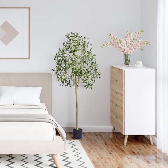 Unyqoos® Kunstmatige Olijfboom van 155 cm Hoog voor Binnen- en Buitendecoratie, Geurloos en Waterdicht