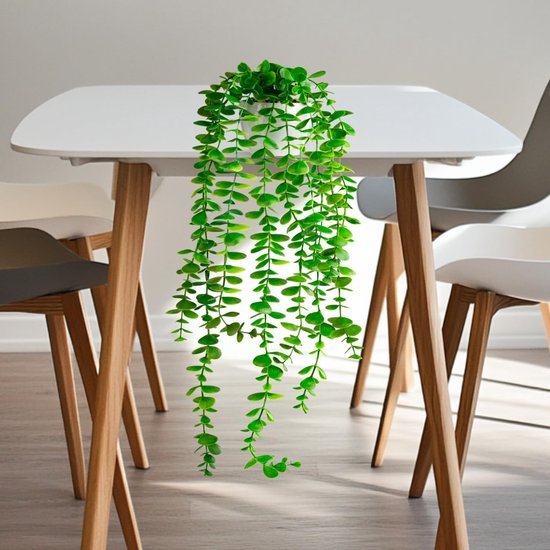 Unyqoos® Stijlvolle kunstmatige hangplant eucalyptus in elegante keramische pot, groente, 60cm