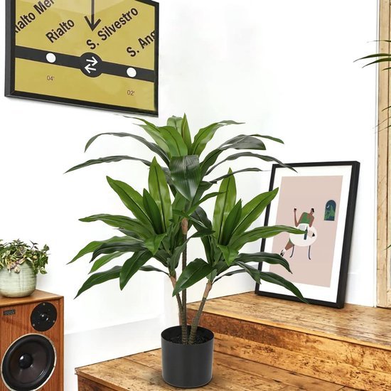 Unyqoos® Grote kunstplant Dracaena Fragans in pot voor stijlvolle interieurdecoratie, groente, 90 cm