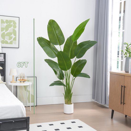 Unyqoos® Grote Tropische Bananenboom van 180 cm met Realistische Bladeren en Witte Pot