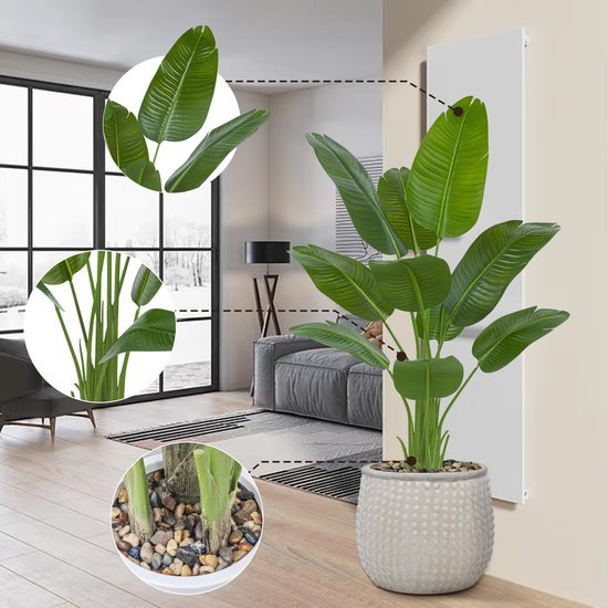 Unyqoos® Grote Tropische Bananenboom van 180 cm met Realistische Bladeren en Witte Pot