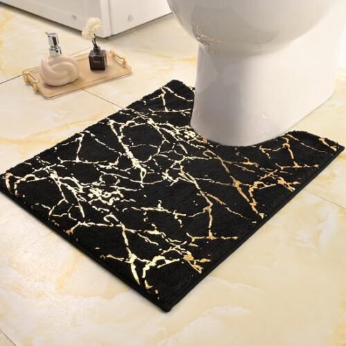 Unyqoos® Zwarte en Goudkleurige Luxe Badkamer Antislip Mat met Uitsparing, Zachte Microvezel, 50 x 50 cm