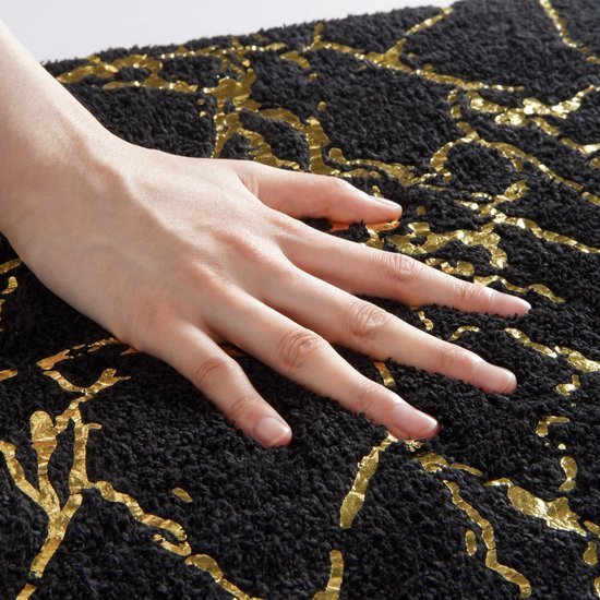 Unyqoos® Zwarte en Goudkleurige Luxe Badkamer Antislip Mat met Uitsparing, Zachte Microvezel, 50 x 50 cm