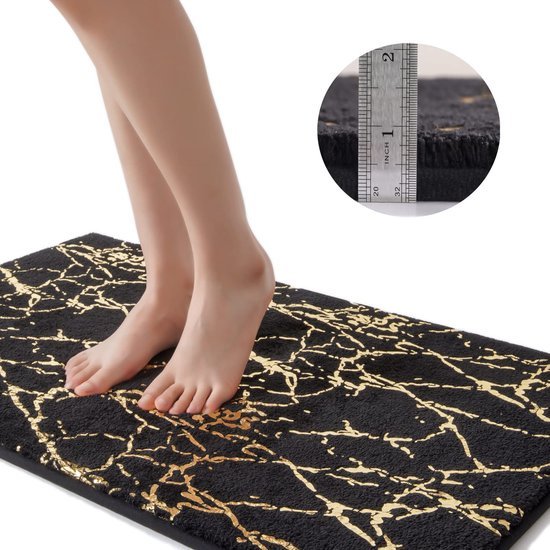 Unyqoos® Zwarte en Goudkleurige Luxe Badkamer Antislip Mat met Uitsparing, Zachte Microvezel, 50 x 50 cm