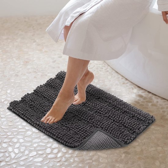 Unyqoos® Grijze microvezel badmat met antislip en hoog absorptievermogen voor badkamer