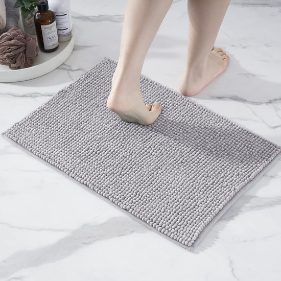 Unyqoos® Zachte Chenille Antislip Badkamermat voor Douche en Toilet, Grijs, 40 x 60 cm