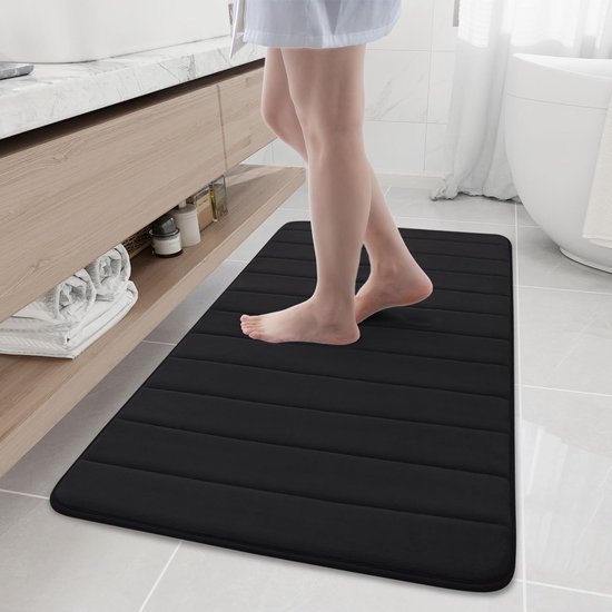 Unyqoos® Zwarte absorberende badmat met traagschuim en antislip voor veilig gebruik