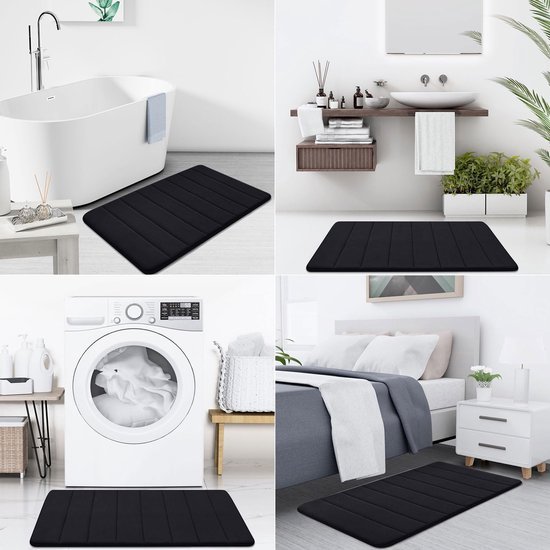Unyqoos® Zwarte absorberende badmat met traagschuim en antislip voor veilig gebruik