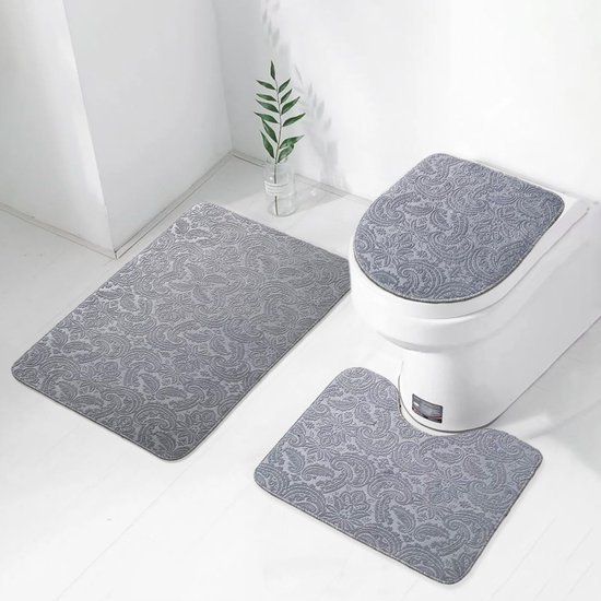 Unyqoos® 3-delige badkamerset met jacquardpatroon en ultrasoft materiaal in grijze kleur
