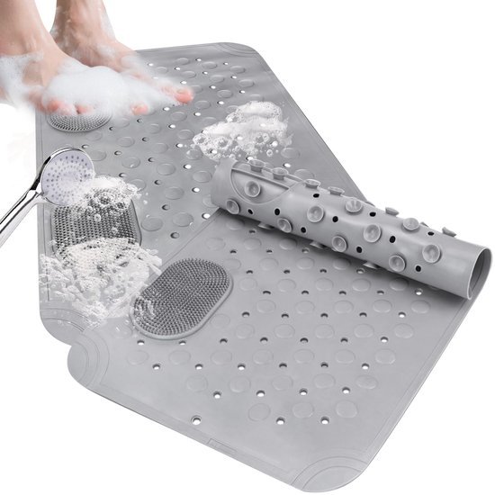 Unyqoos® Grijze wasbare badmatten met antislip en voetmassage voor veiligheid