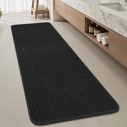 Unyqoos® Zachte en absorberende zwarte badmat met antislip en wasbare eigenschappen