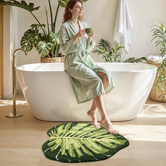Unyqoos® Stijlvolle en praktische badmat met bladpatroon voor badkamer en meer