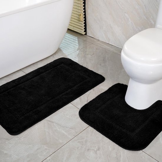 550x550-22106.jpg Unyqoos® Set van 2 Zwarte Badmatten en WC-mat met Antislip en Zachte Microvezel