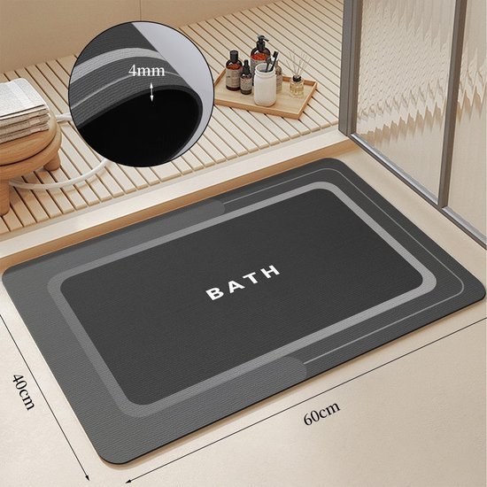 Unyqoos® Donkergrijze antislip badmat met snelle absorptie en wasbare functie