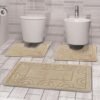 Unyqoos® Badekamer Tapijtset - Drie Stuks - Rektangulaire Mat 50x80 cm en Twee WC Matten 50x40 cm - Antislip en Snel Droog - Beige