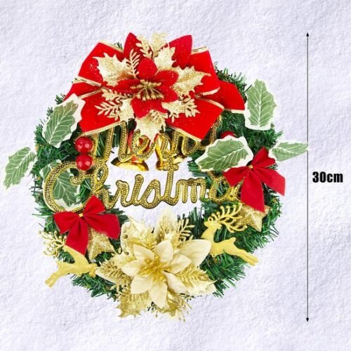Unyqoos® Prachtige kunstkerstkrans met strik en bloemen voor feestelijke decoratie