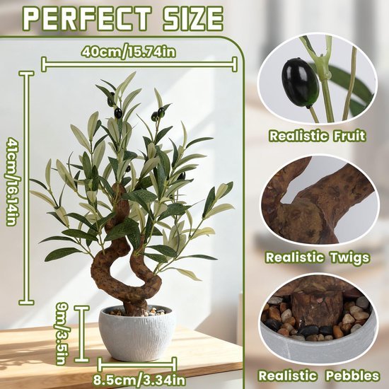 Unyqoos® Realistische kunstolijfboom in stenen pot voor stijlvolle interieurdecoratie