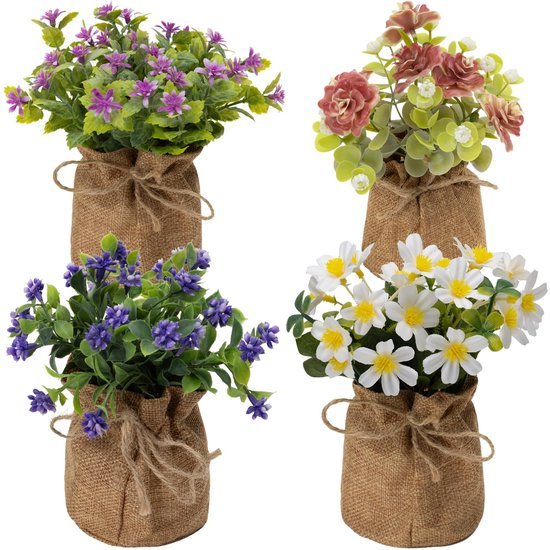 Unyqoos® Set van vier kleurrijke kunstplanten voor decoratie in huis of kantoor