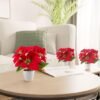 Unyqoos® Set van drie kunstkerststerren in elegante keramische pot voor feestelijke decoratie