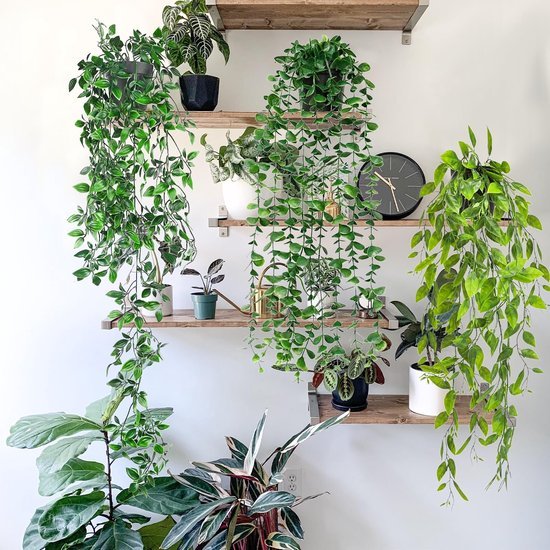 Unyqoos® Set van drie decoratieve kunsthangplanten in pot voor interieur en buitenruimte
