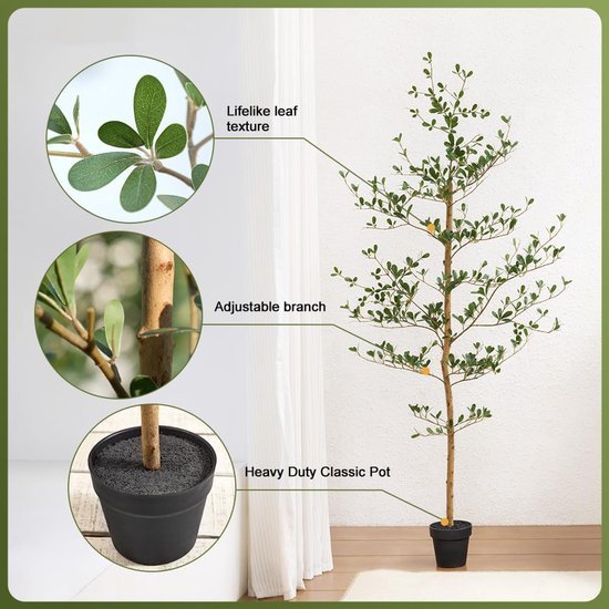 Unyqoos® Kunstplant van 150 cm met natuurlijk ogende houten stam en 273 bladeren voor binnen en buiten