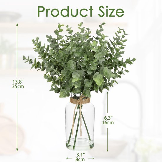Unyqoos® Decoratieve kunstplant eucalyptus in glazen vaas voor interieurdecoratie