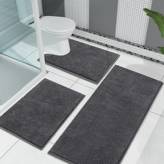 Unyqoos® Stijlvolle en Comfortabele Badmatset van Drie Stuks met Antislip en Wasbare Chenille
