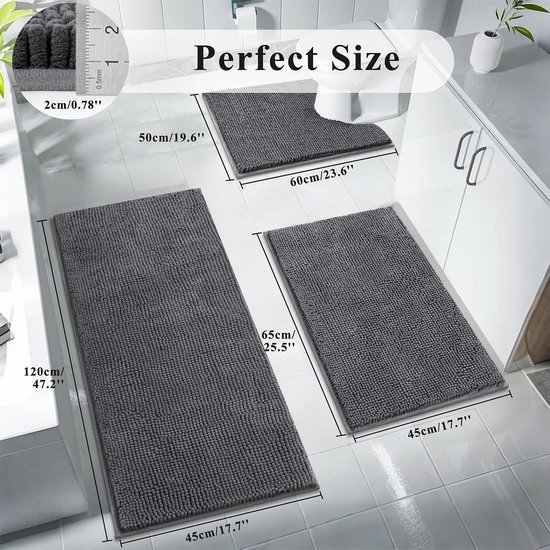 Unyqoos® Stijlvolle en Comfortabele Badmatset van Drie Stuks met Antislip en Wasbare Chenille
