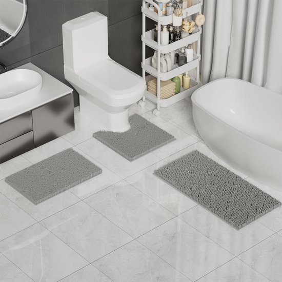 550x550-22439.jpg Unyqoos® Antislip Badkamermat Set van Drie Stuks - Zacht, Waterabsorberend, en Machinewasbaar in Lichtgrijs