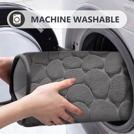 Unyqoos® Donkergrijze wasbare badmat van traagschuim met antislip eigenschappen