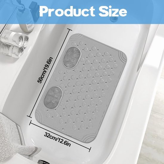 Unyqoos® Grijze antislip douchemat met massage en drainagegaten voor veilig baden