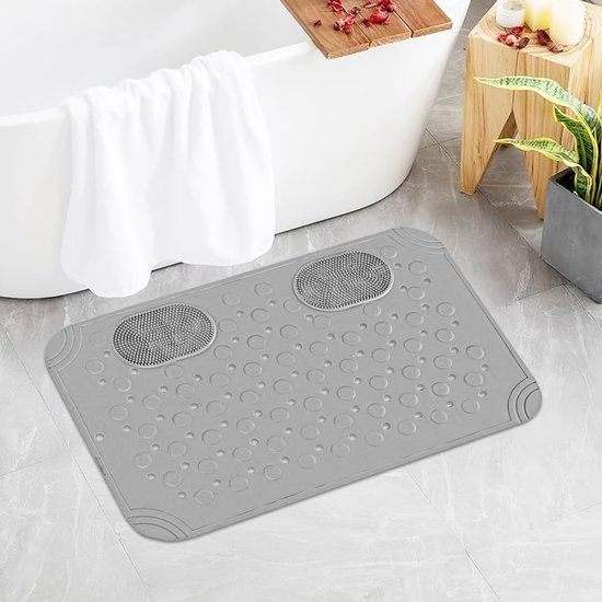 Unyqoos® Grijze antislip douchemat met massage en drainagegaten voor veilig baden