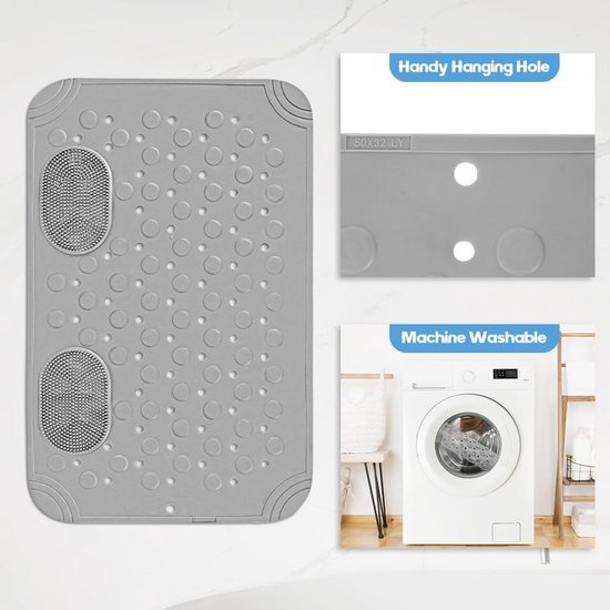 Unyqoos® Grijze antislip douchemat met massage en drainagegaten voor veilig baden